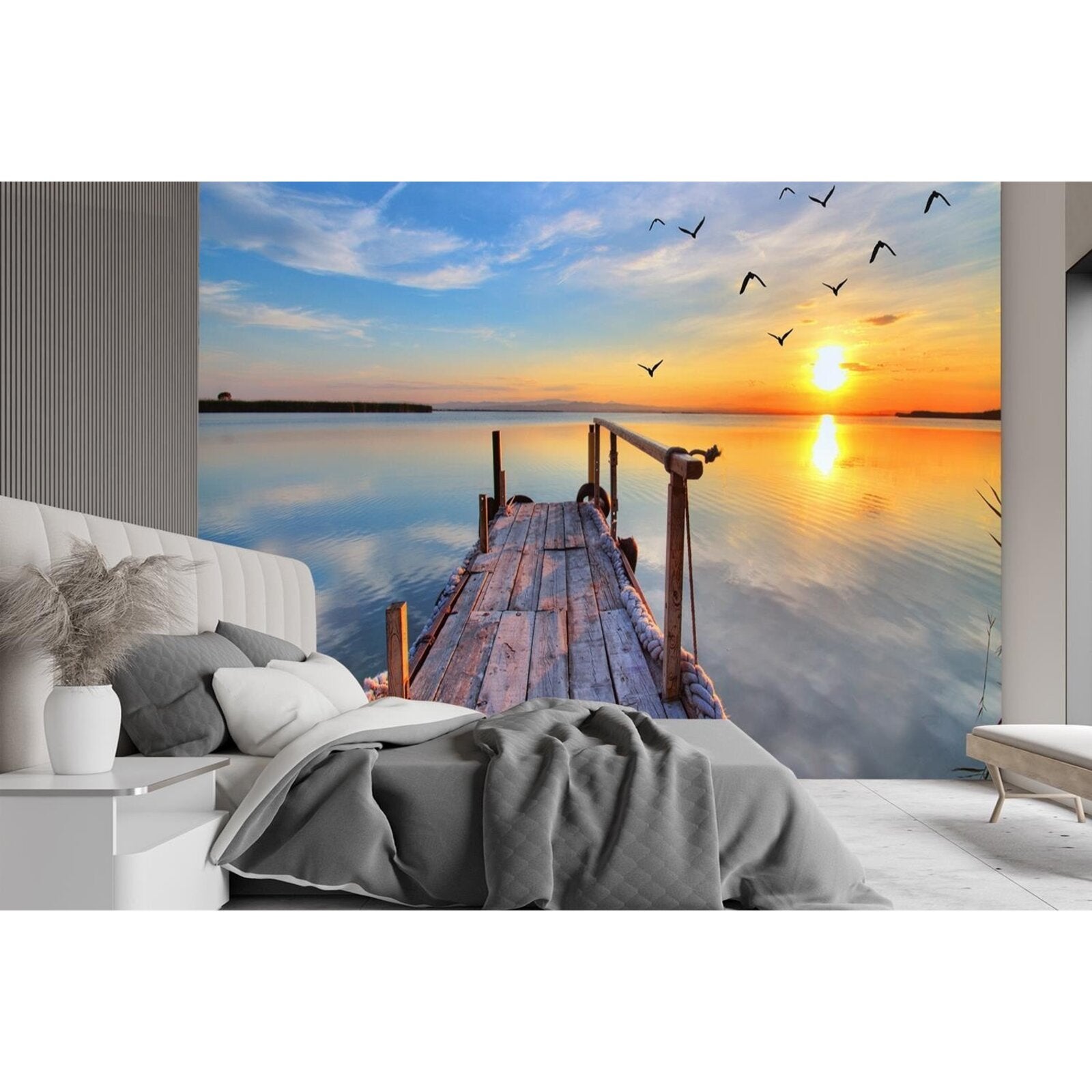 Papier peint terrasse en bois et coucher de soleil - 250 x 175 cm - 2