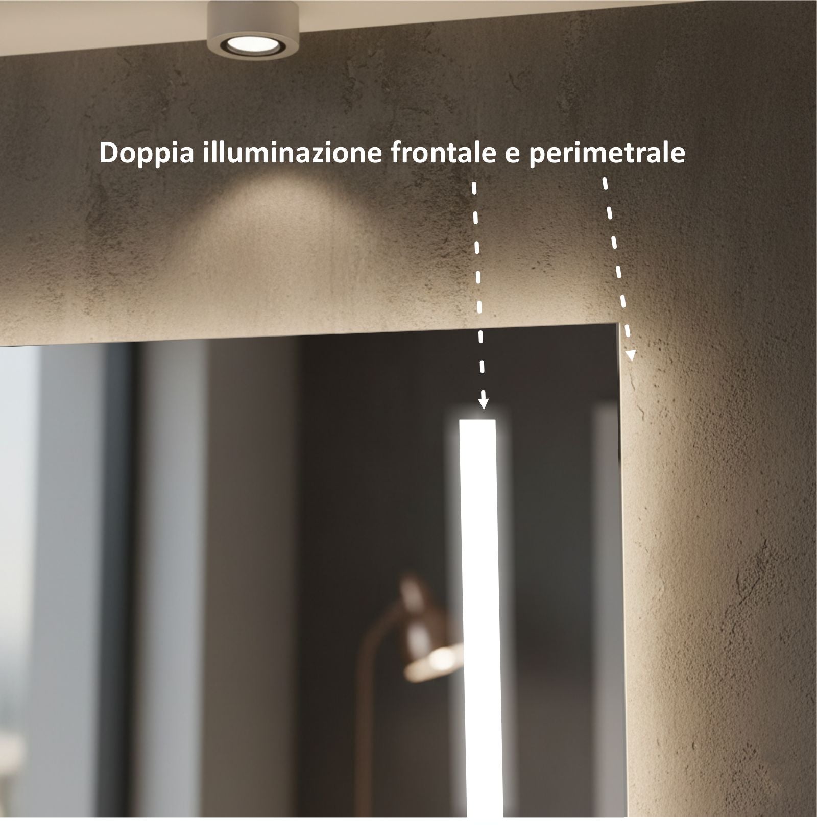 Specchio a filo lucido 60x80H cm con fascie sabbiate verticali, retroilluminazione led perimetrale e touch frontale - 8
