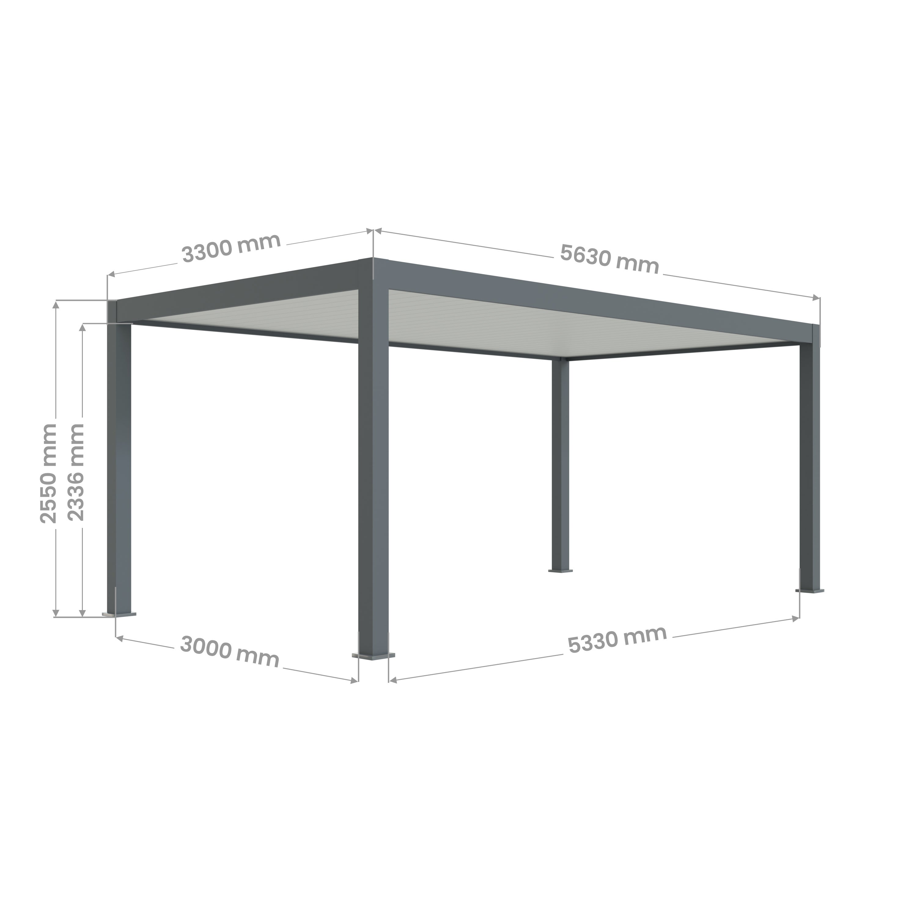 Carport Aluminium 330 x 563 cm PRESTON - 18 m2 - Hauteur : 255 - 1 Voiture - Abri Voiture Autoportant - Sans Déclaration Travaux - 7