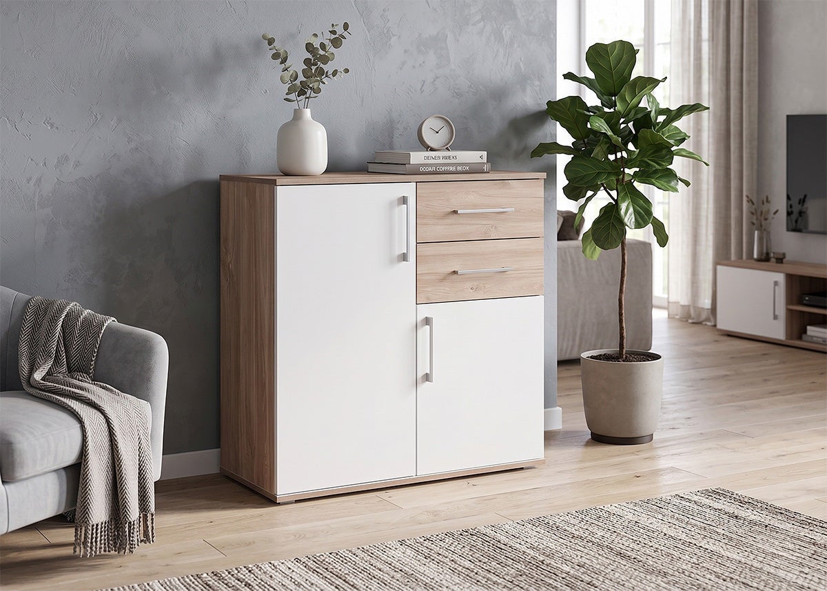 Comoda Aparador Joana 2 Puertas y 2 Cajones Blanco y Cemento 80x82