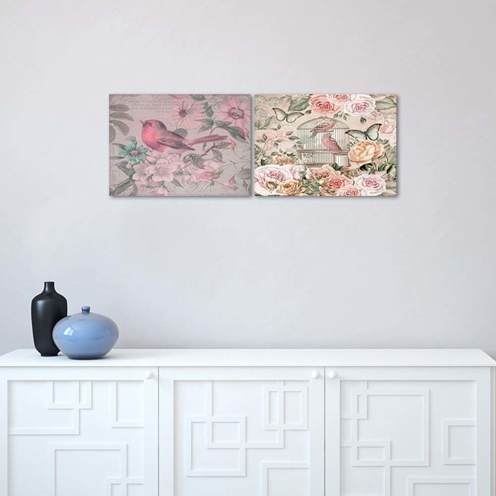 Tableau bois oiseau et fleurs - 100 x 70 cm - 4