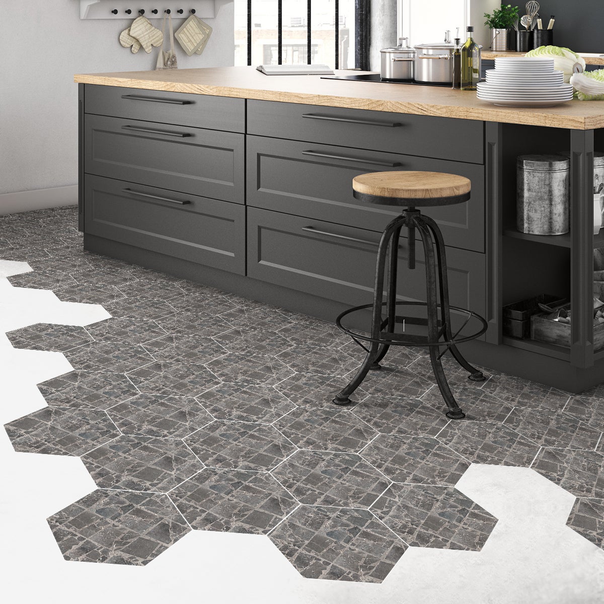 Vinilo piso de terrazzo hexágonos campobello antideslizante - adhesivo pared - sticker revestimiento - 1 adhesivo 40x90cm-10stickershexagones20x18cm