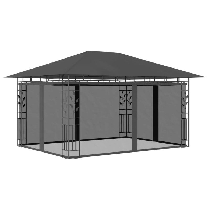 Gazebo con zanzariera e luci led 4x3x2,73 m antracite - 3