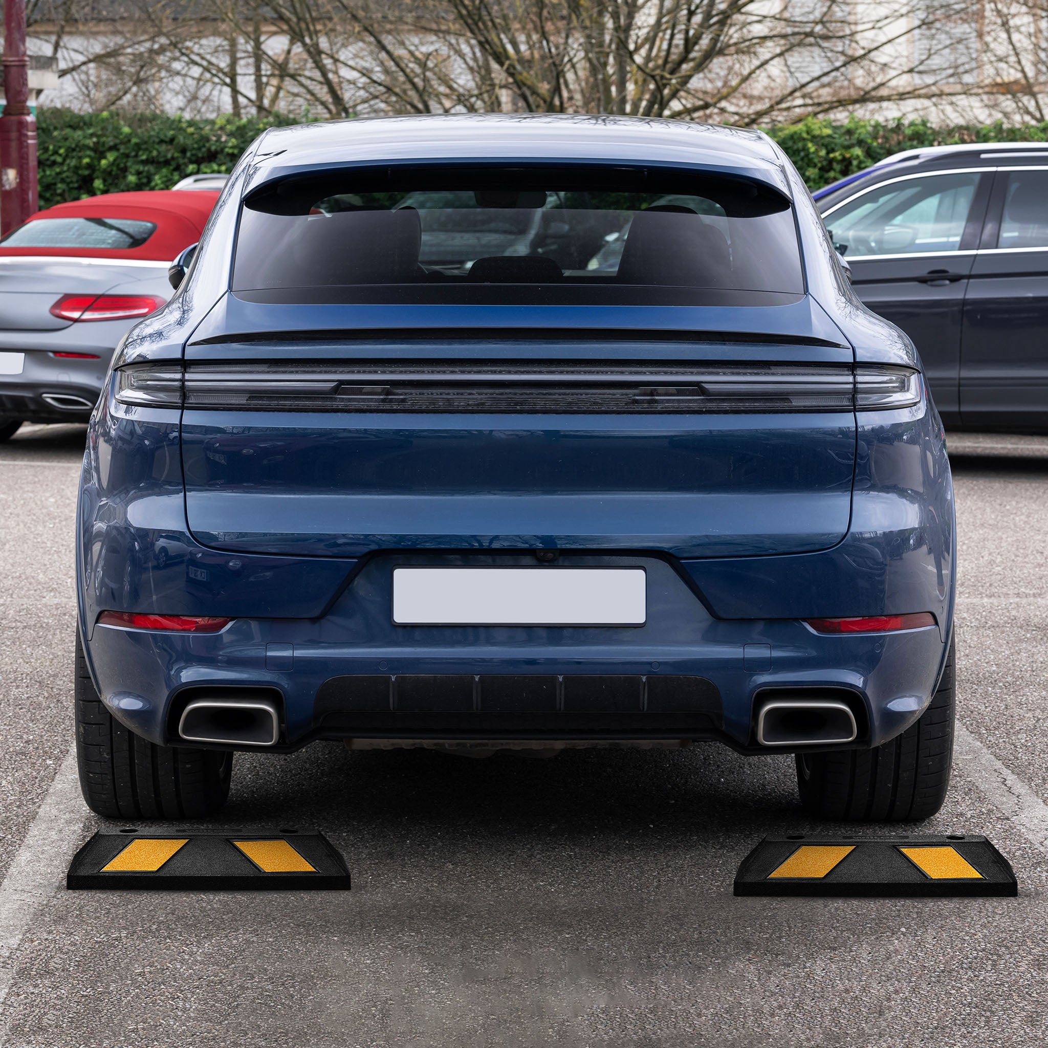 Wiltec Delimitatore di parcheggio, 2 battiruota in gomma 550x150x100mm con fasce rifrangenti, Fermaruota - 2
