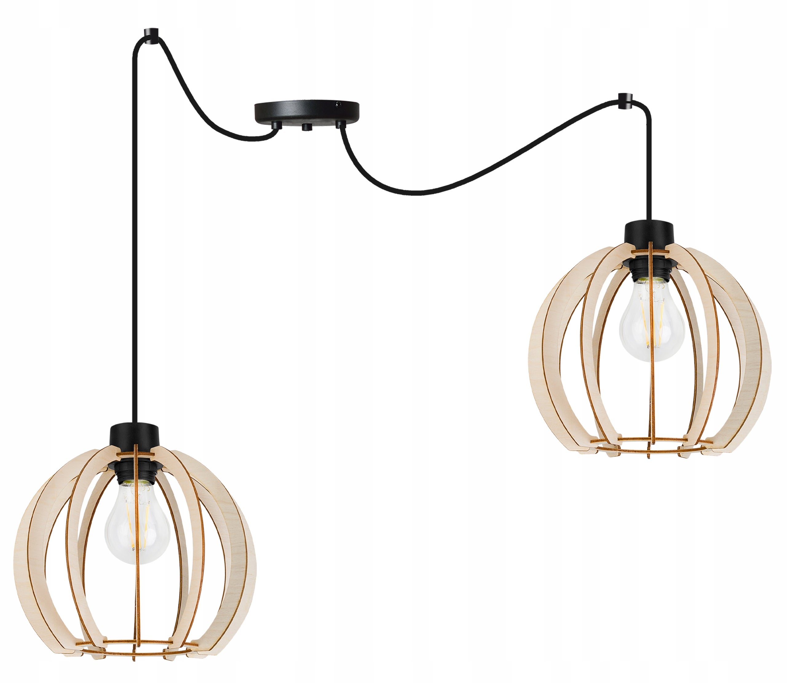 Lampa sufitowa wisząca modern Spider Timber 2xE27 klosz drewniana kula beżowa Light Home LH