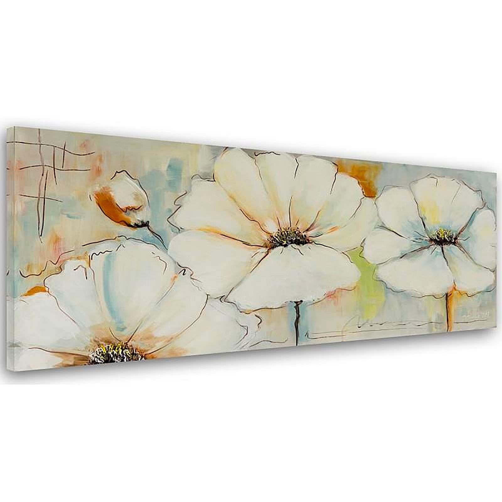Tableau panorama sur l'image toile toile deux fleurs et bourgeons - 90 x 30 cm - 2