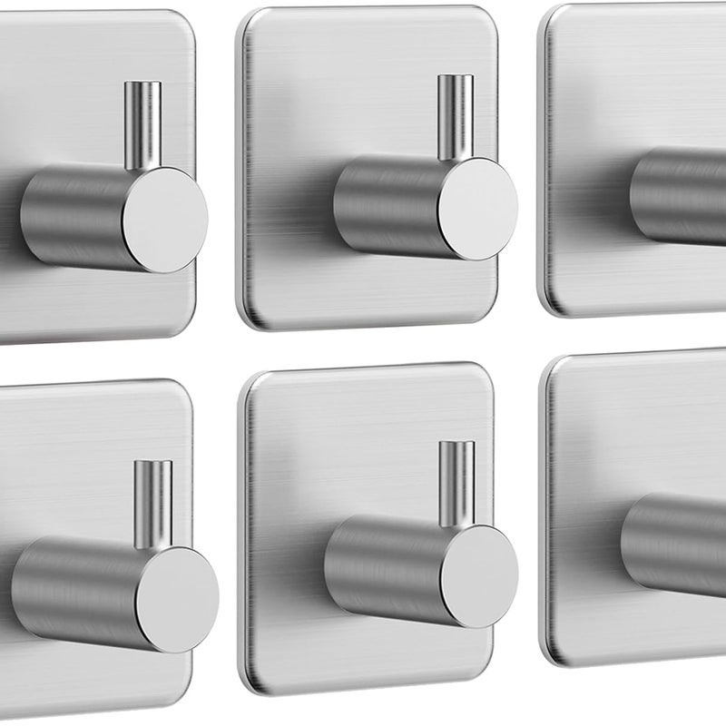 Haczyki ścienne samoprzylepne, odpowiednie do łazienki i kuchni, bez konieczności wiercenia, srebrne (6 sztuk)