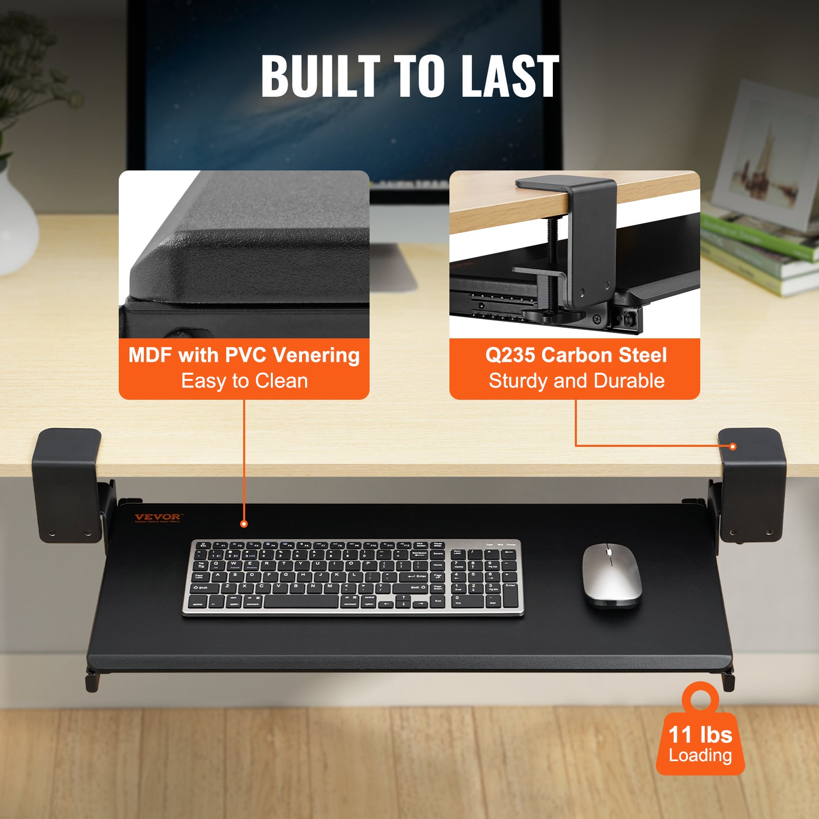 Support Clavier VEVOR 68x28 cm Plateau pour Clavier et Souris Coulissant sous Bureau Charge Max 5 kg Tablette Coulissante Clavier Fixation Facile - 6