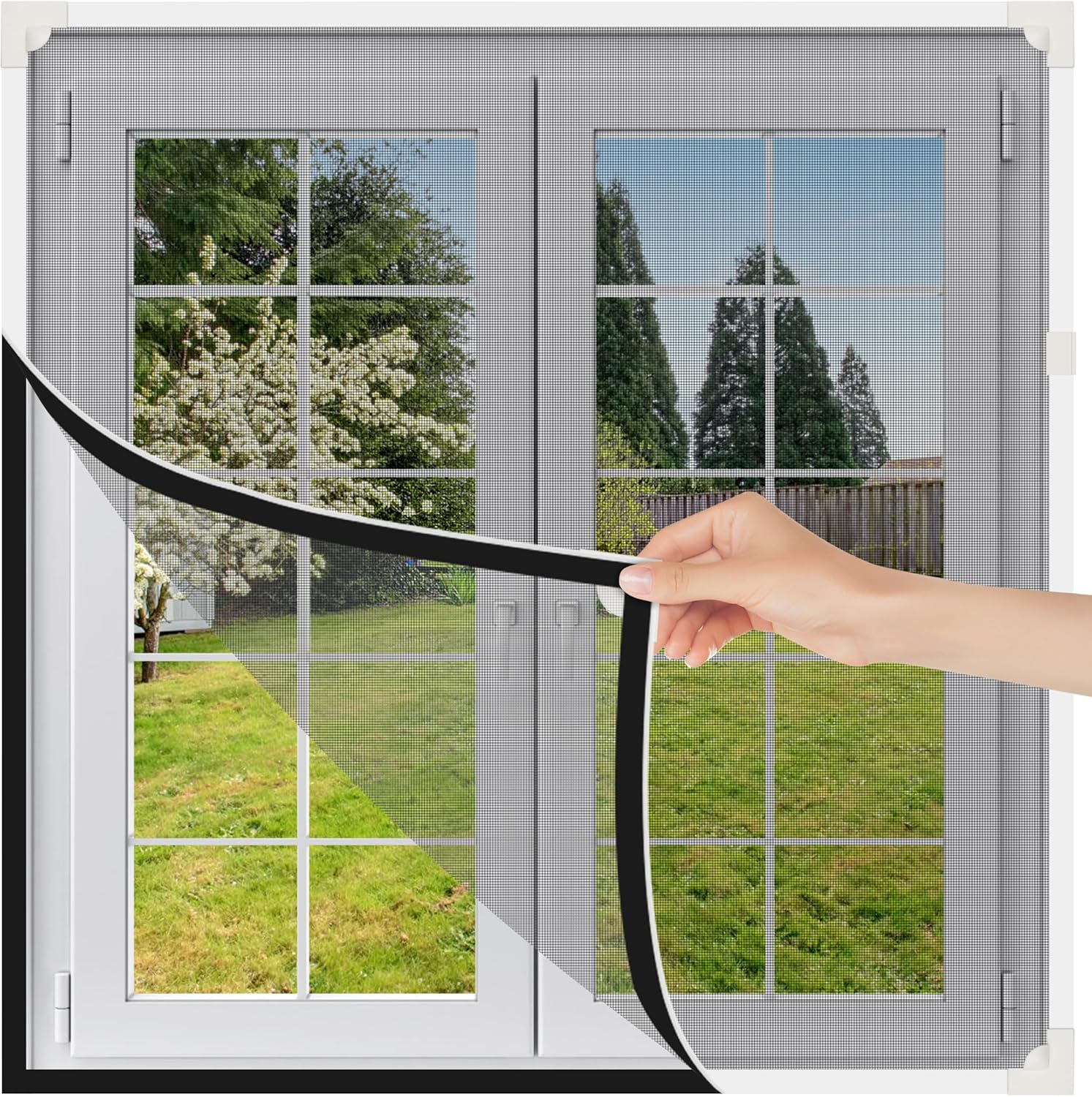Moskitiera magnetyczna na okno, regulowana, 120 x 130 cm, biała rama z szarą moskitierą