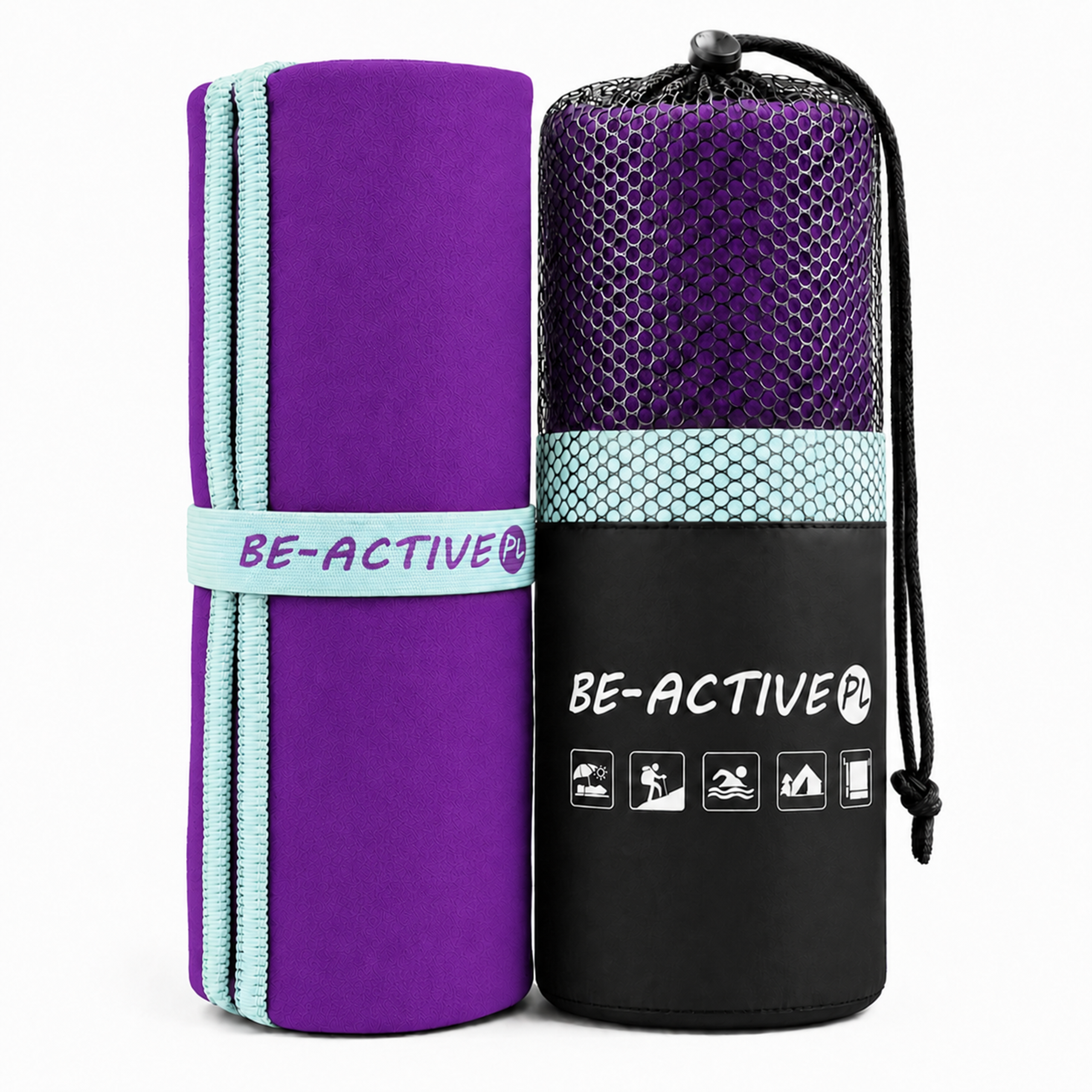 Ręcznik szybkoschnący z mikrofibry 130x80 cm, ręcznik kąpielowy, fioletowo-turkusowy Be-active.pl