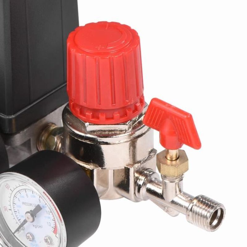 Válvula de pressostato para compressor de ar com reguladores de pressão e manômetro - Versão de quatro furos - 4