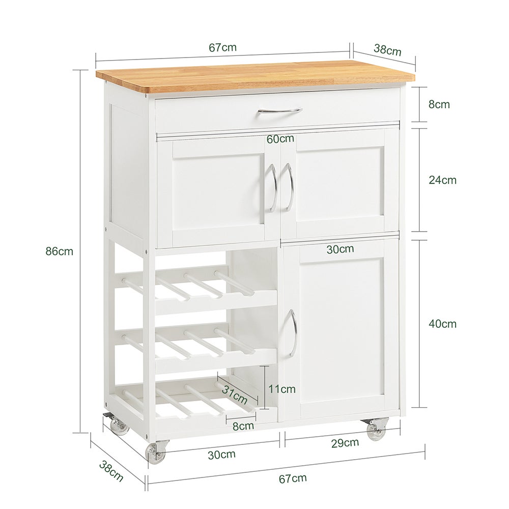 SoBuy Desserte de Cuisine avec 2 Portes et 2 Étagères, Chariot de Rangement sur Roulettes, 55x38x84 cm, Blanc FKW45-WN - 3