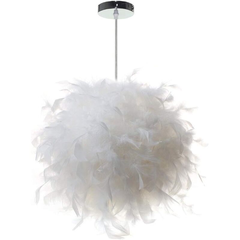 Lampă suspendată cu pene, abajur modern alb, 30 cm, pentru camere de zi, camere pentru copii, bec neinclus