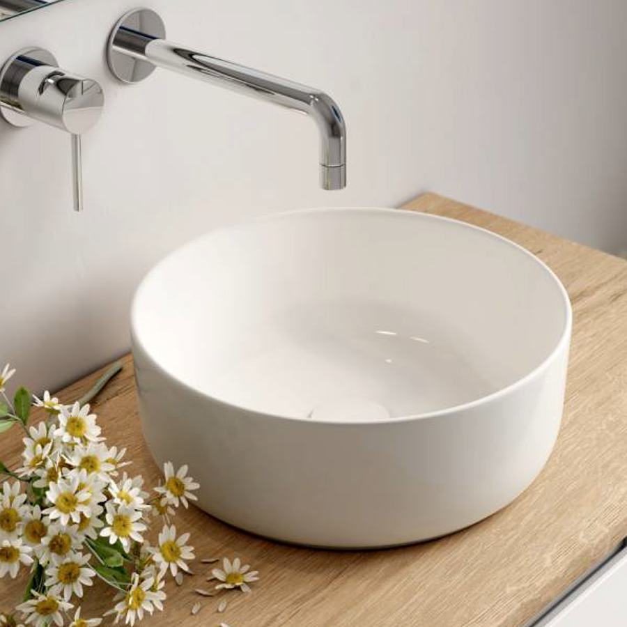 Meuble de salle de bain avec vasques rondes BALEA et miroir avec appliques - Blanc - 120cm - 6