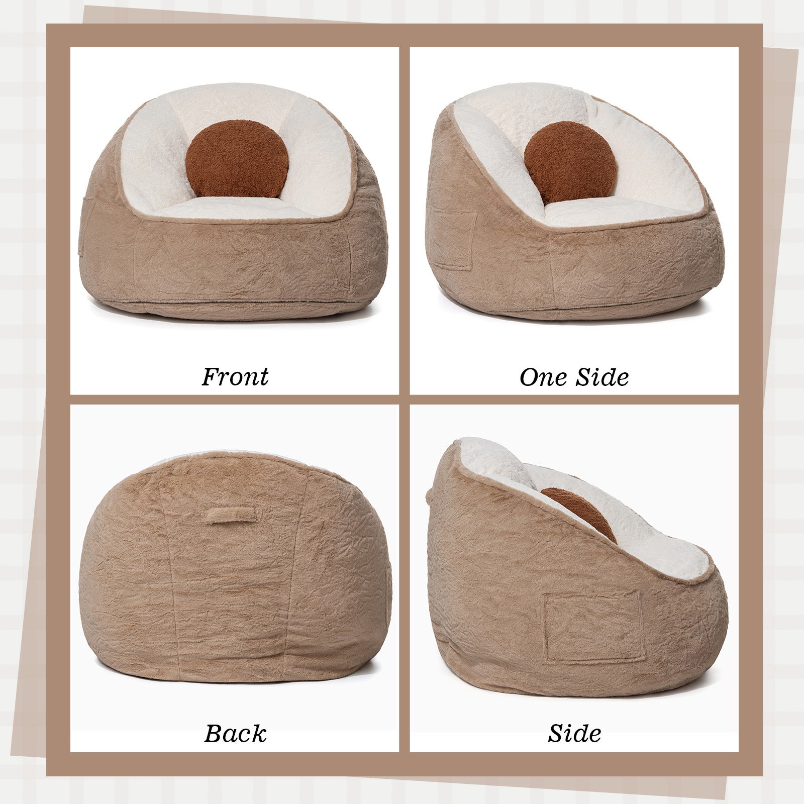 1x pouf bean bag fauteuil poire coussin 50x70cm confortable durable lavable léger salon intérieur extérieur - couleur coco - 8