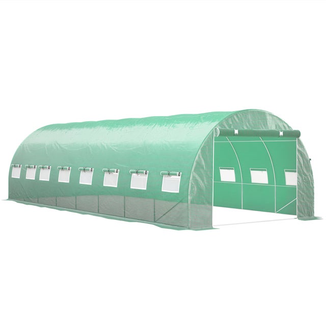 Serre de jardin tunnel Outsunny 24m² 8L x 3l x 2H m - 16 fenêtres, Porte zippée enroulable acier galvanisé, bâche PE, Vert