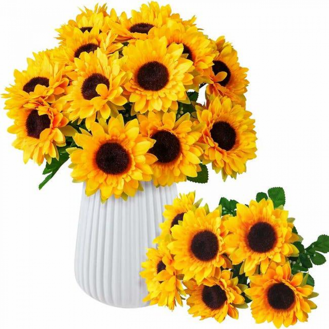 Confezione da 3, bouquet artificiali, girasoli, fiori finti per accessori da giardino per interni ed esterni, girasoli per decorazioni floreali