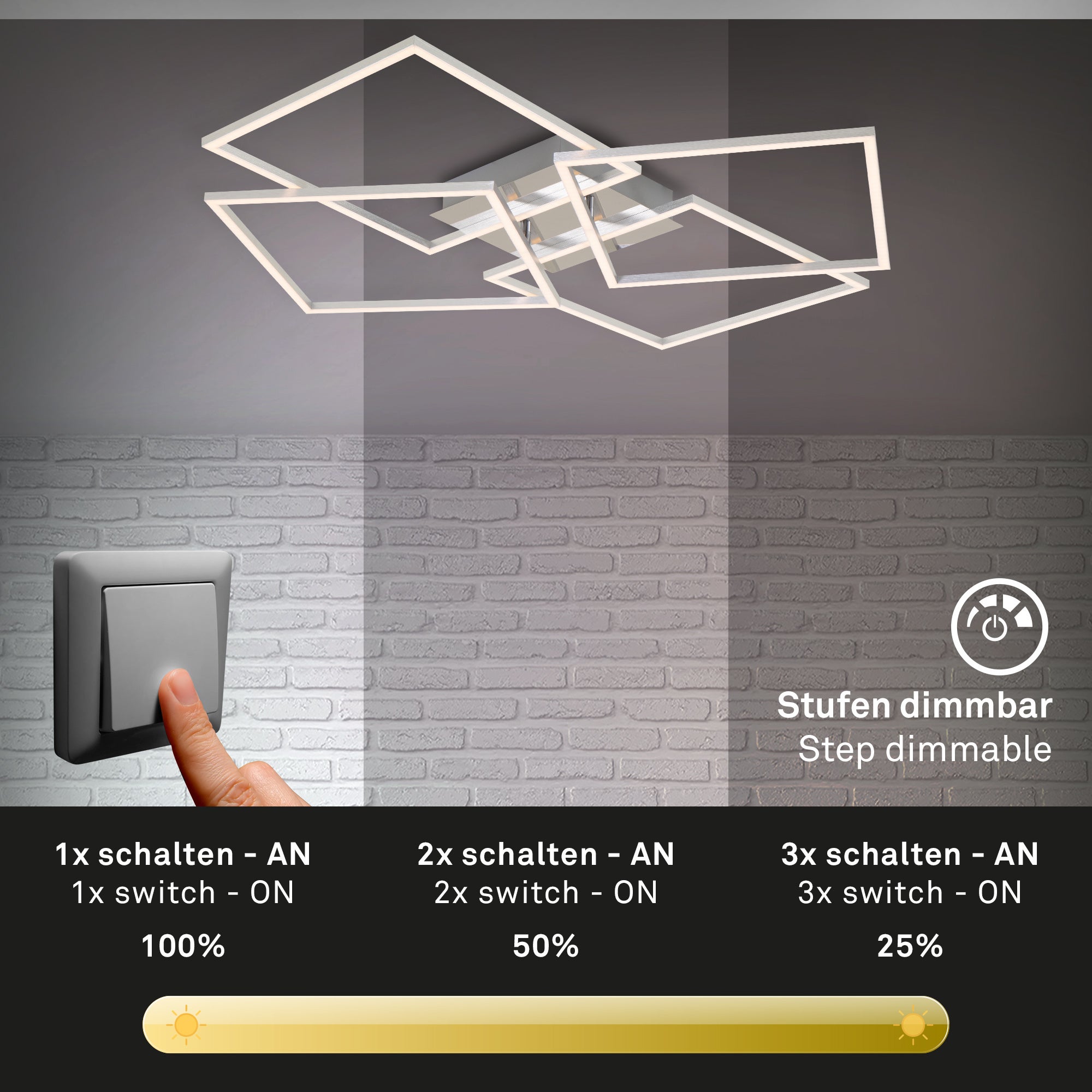 Plafonnier LED BRILONER LEUCHTEN FRAME, 64 W, 4800 lm, IP20, chrome-alu, métal-plastique, intensité lumineuse variable, 72,4 x 72,4 x 8 cm - 4