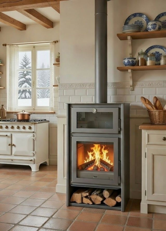 Estufa de leña con Horno Juan Panadero NICE 11 kw / Alto rendimiento 85 % / Triple combustion