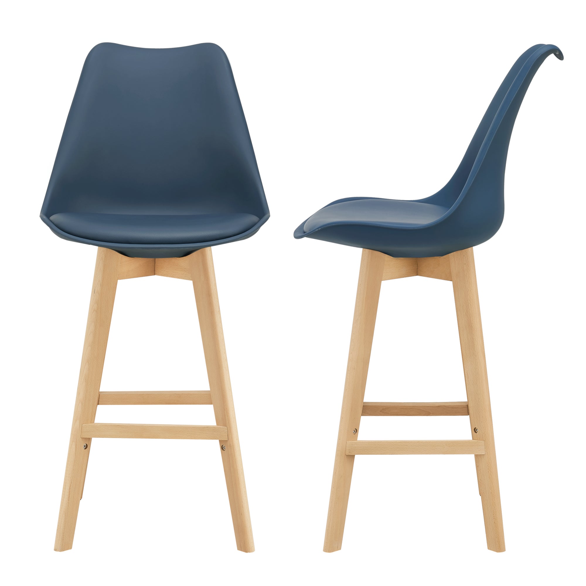 Juego de 2x taburetes de bar lublin 105 x 48 x 58 cm cuero sintético - patas de madera de haya azul [en.casa]