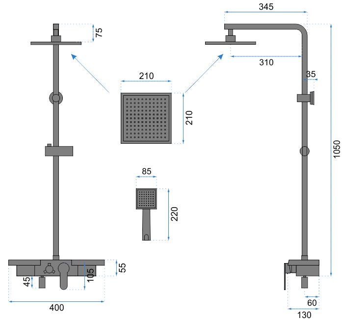 KIT DE DOUCHE REA BRAVO BLACK 45X40X105CM - 8