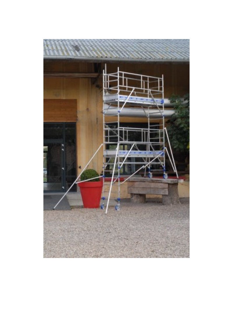 TUBESCA-Comabi - Échafaudage roulant aluminium Totem 2 – Garde-corps monoblocs – Longueur 1,80 / 2,50 m - Hauteur de plateau 2,85 m - L 2,50 x l 0,9 m - 4