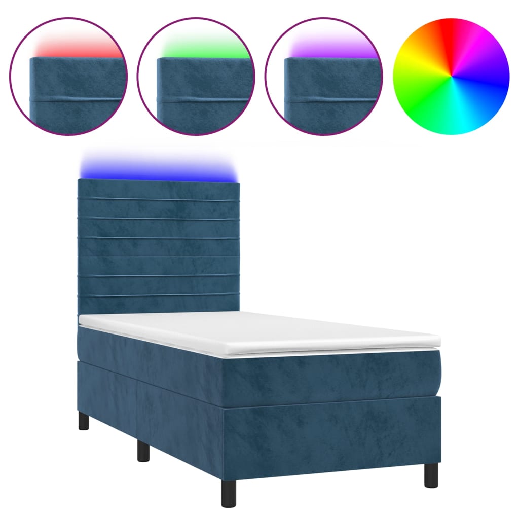 Sommier à lattes de lit avec matelas LED Bleu foncé 100x200 cm - 2