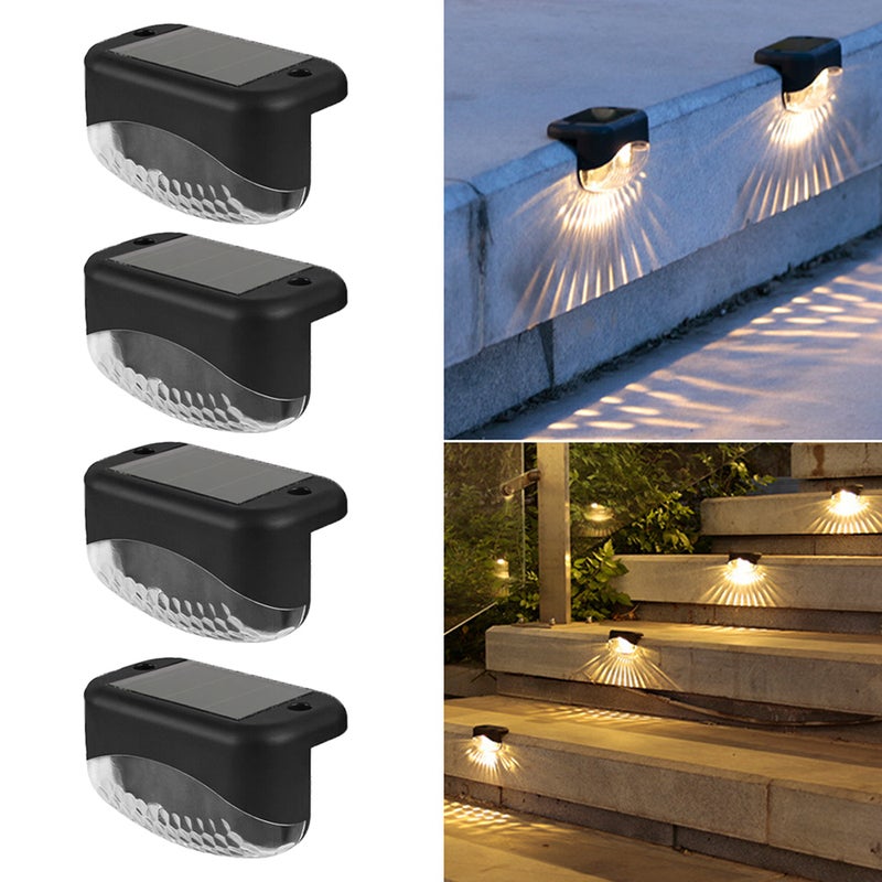 Zestaw 4 lamp solarnych, lampki schodowe, zewnętrzne kinkiety, zewnętrzne lampy solarne, lampy LED, ciepłe światło