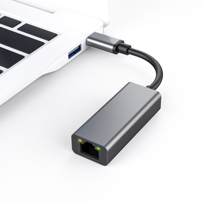 Adaptateur Ethernet USB Type C - 100 Mbps, Plug & Play, Pour Ordinateur Portable, Voyage, Bureau - Noir/Gris