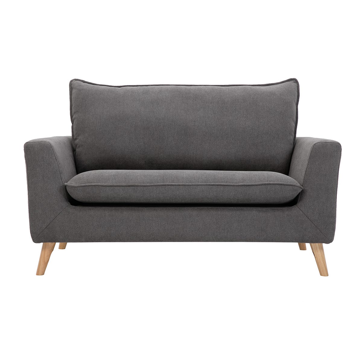 Canapé 2 places scandinave arrondi tissu gris clair pieds bois d'hévéa Canapé 2 places scandinave arrondi tissu gris clair pieds bois d'hévéa
