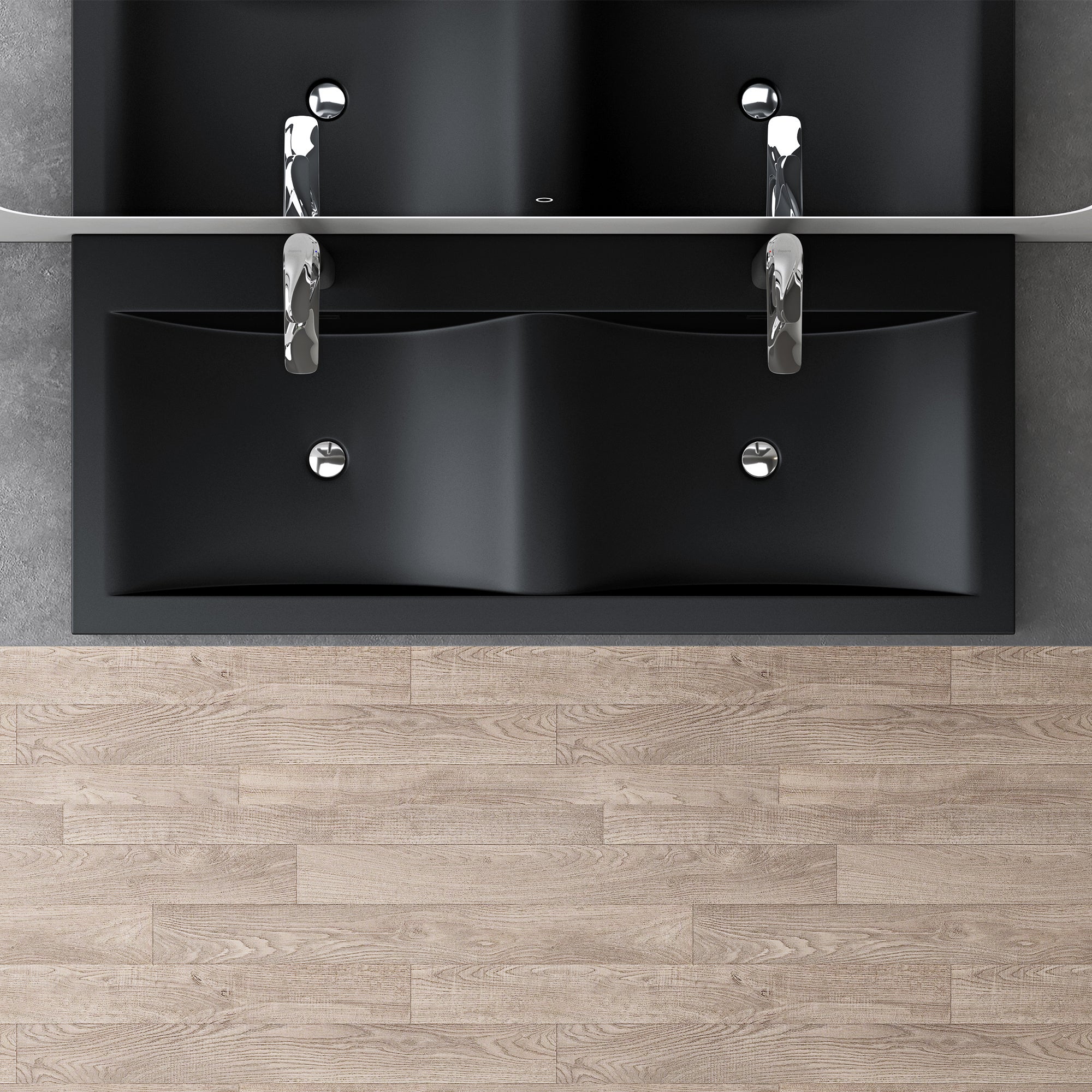 doporro Double Lavabo Vasque à Encastrer 120 cm Noir Lave Mains Rectangulaire en Solid Surface pour Salle de Bains 120x48x12 cm Colossum03 - 3