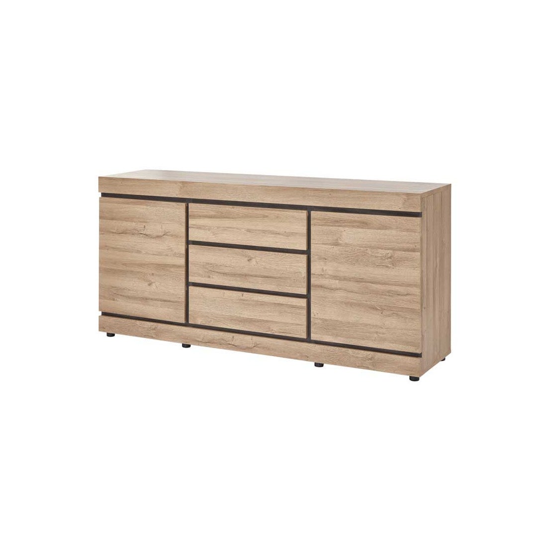 Buffet Bas Meuble Cuisine 2 Portes 2 Tiroirs Chêne et Blanc