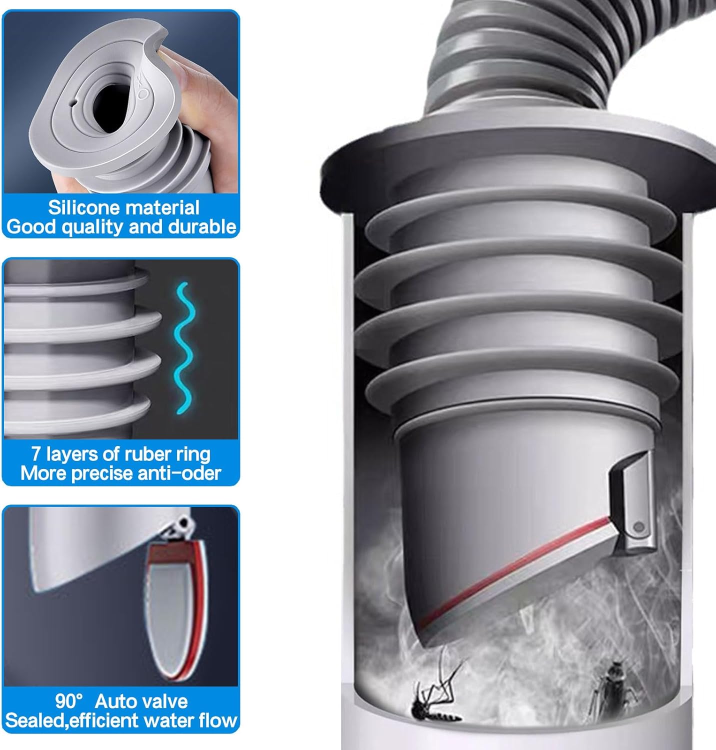 Bouchon d'étanchéité pour tuyau de vidange de machine à laver 35-40 mm, graisse, désodorisant, bague d'étanchéité (2 pièces) - 5