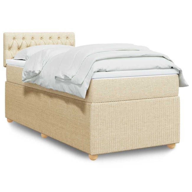 Cama box spring con colchón tela color crema 100x200 cm | Leroy Merlin