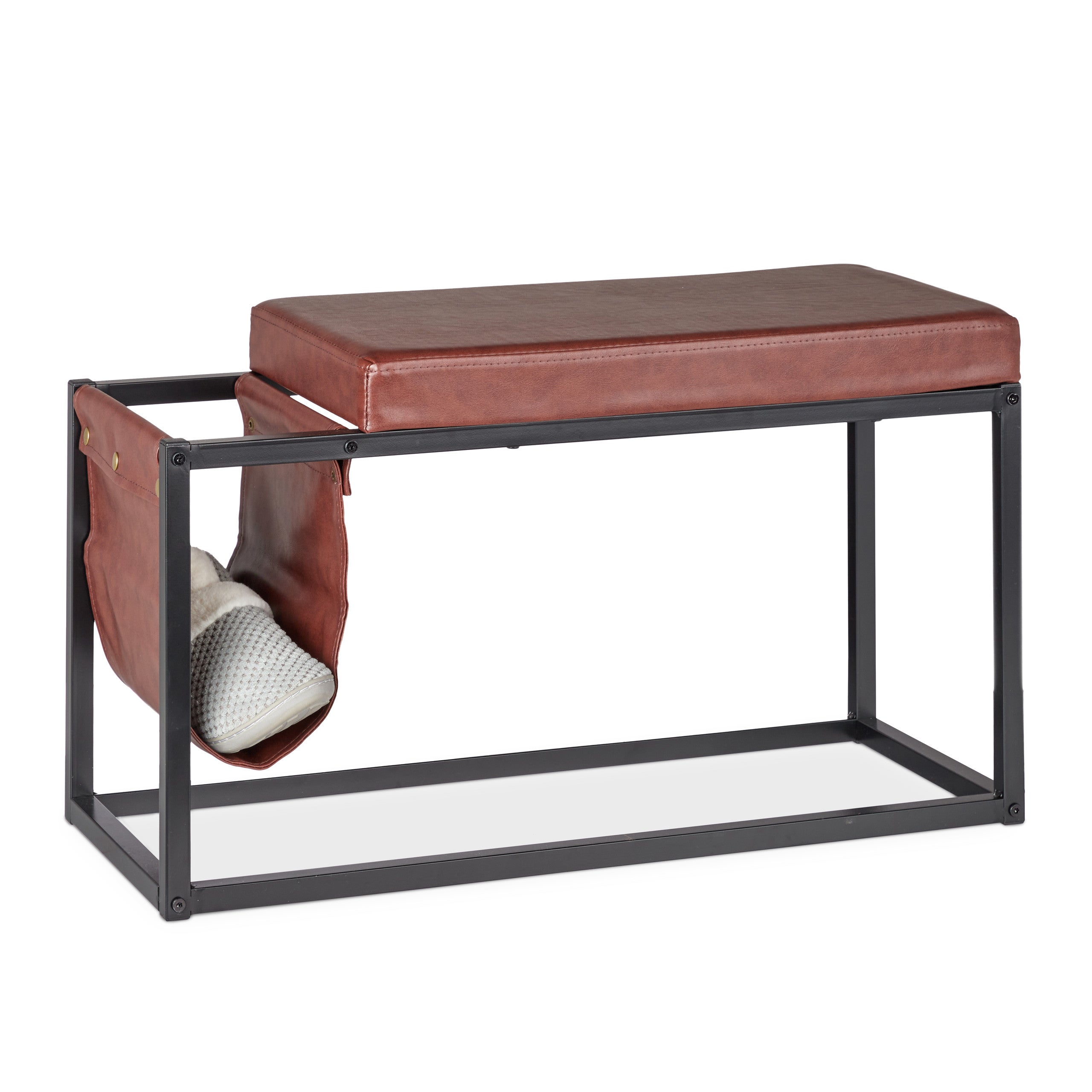 Banco Zapatero Con Asiento Acolchado, Negro Y Gris, 50.5x81x32 Cm - Para Recibidor, Almacena 3 Pares De Zapatos Y Soporta 200 Kg