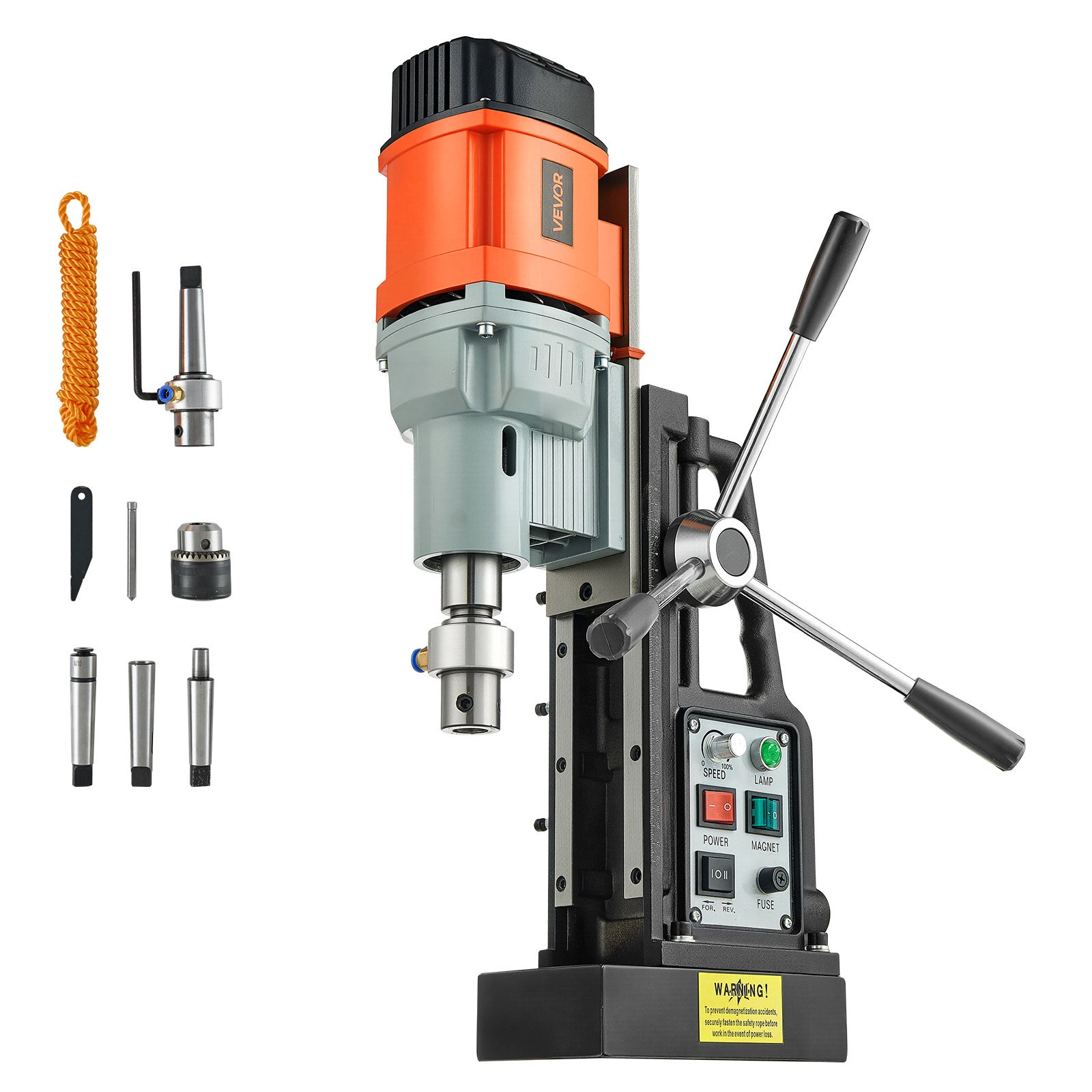Wiertarka magnetyczna VEVOR 1500W, średnica wiercenia 60 mm, pomarańczowy system wiercenia 600 obr./min