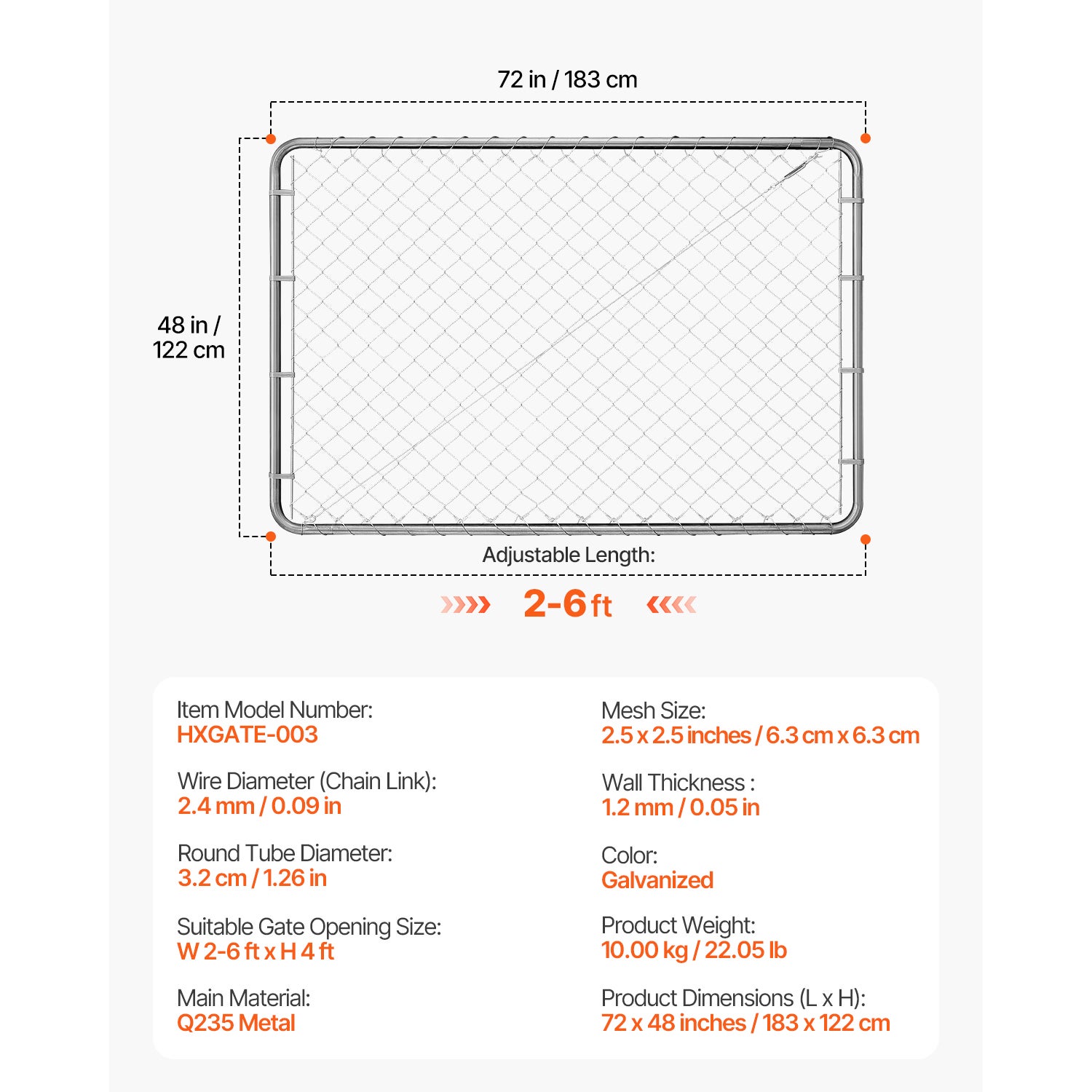 Portillon de jardin 183x122 cm,SucceBuy porte à mailles losangées ajustable,acier galvanisé,facile à installer,idéal pour fermes - 9