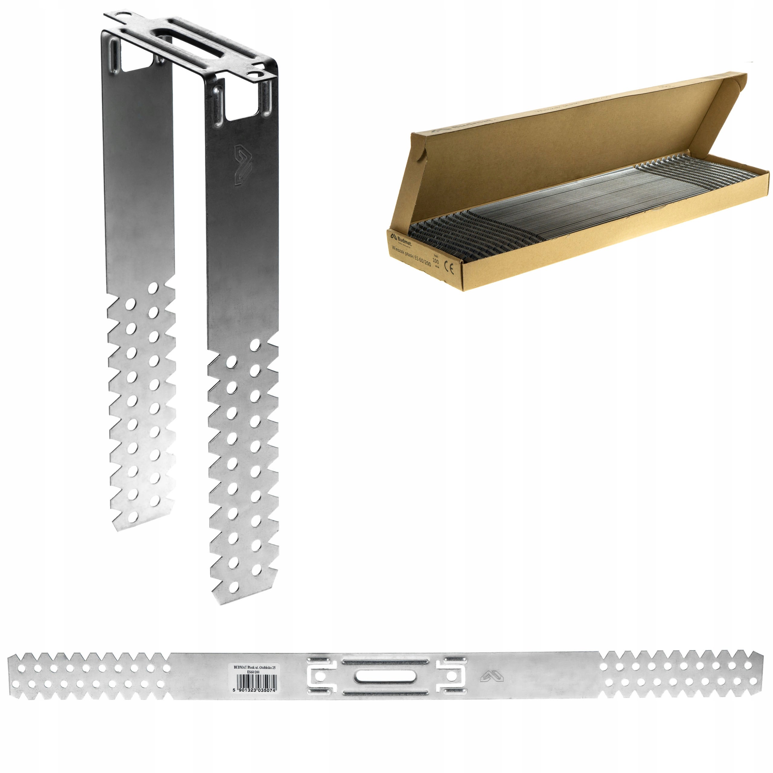 Wieszaki płaskie ES 60x200 mm Budmat grubość 0,8 mm do profili CD60 100szt