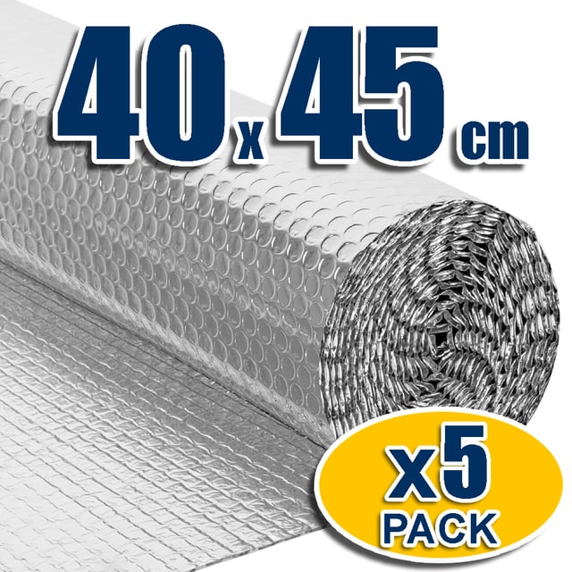 Pack de 5 Panneaux Isolants Multi-Usages (40 x 45 cm) - 100% Aluminium et bulles. Isole les tiroirs à volets, les radiateurs, les placards