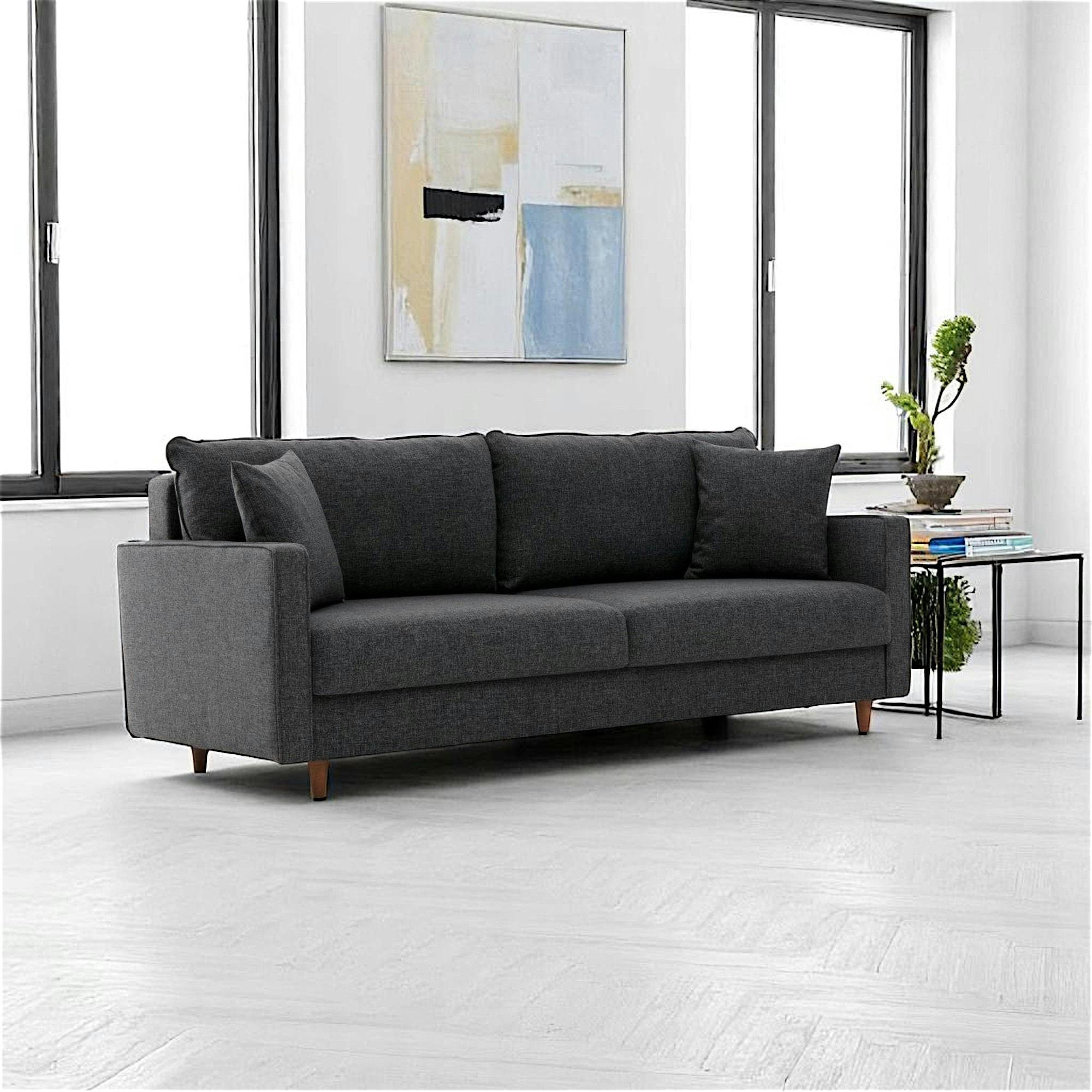 Grand Canapé 3 Places Gris Maison De Famille – Tissu, Longueur 217 Cm