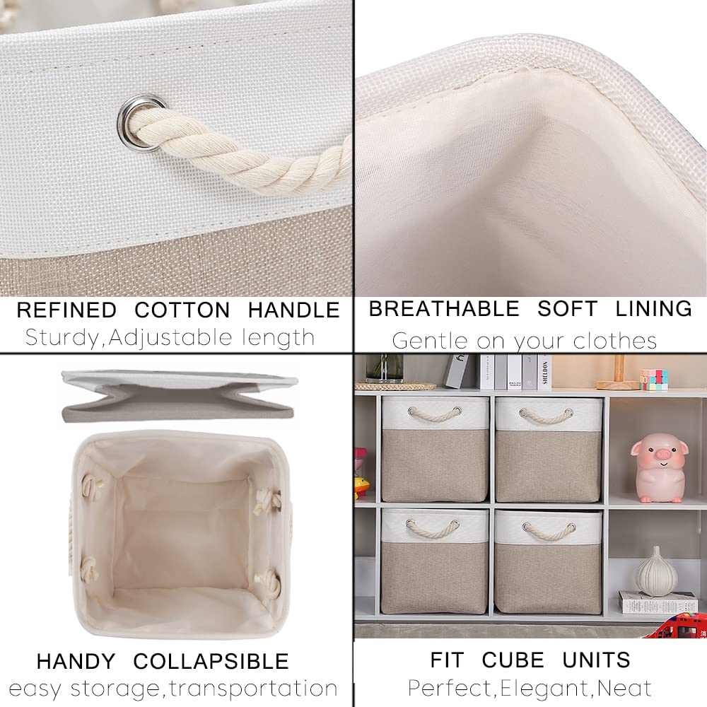 Cube de Rangement Tissu, Panier Cube de Rangement, (Blanc kaki clair, 28x28x28cm/3 Paquet) - 3
