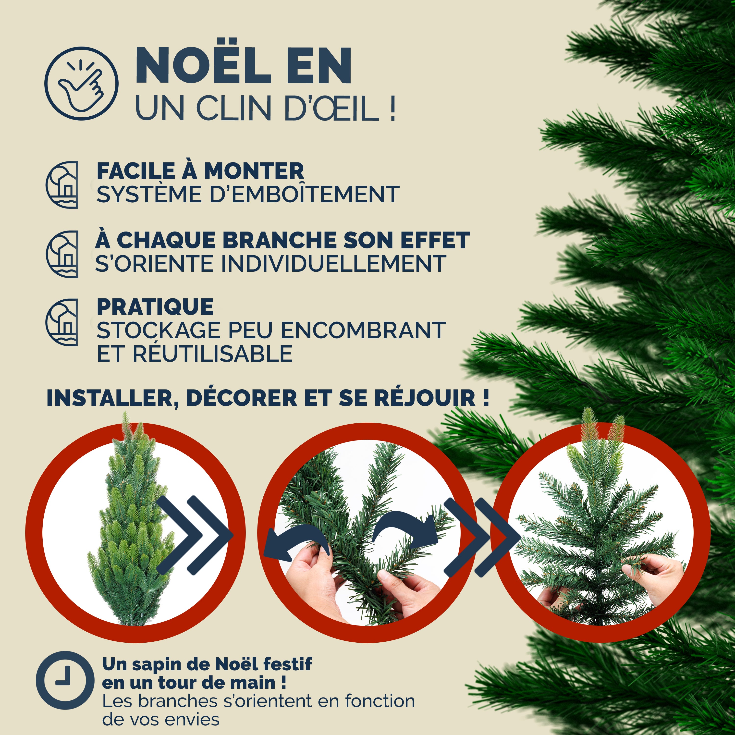CASARIA® Sapin de Noël artificiel 150 cm vert pied métal 360 branches PVC décoration de noël montage rapide fêtes arbre réaliste réutilisable - 6