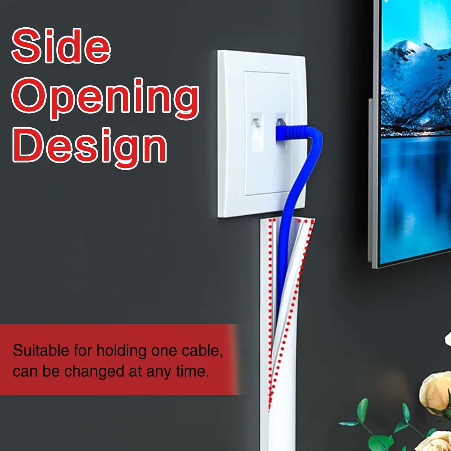 (1 Mètre)Goulotte Passe Cable, Mini Goulottes de Câbles, Goulottes de Câbles, Cache Câble Demi-Rond, Cache Cable TV Mural Blanc, Goulotte Passe Cable - 5