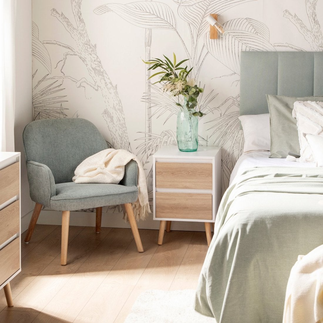 Pack 2 mesas de cabeceira com 2 gavetas cor branco e natural Kemi - 8