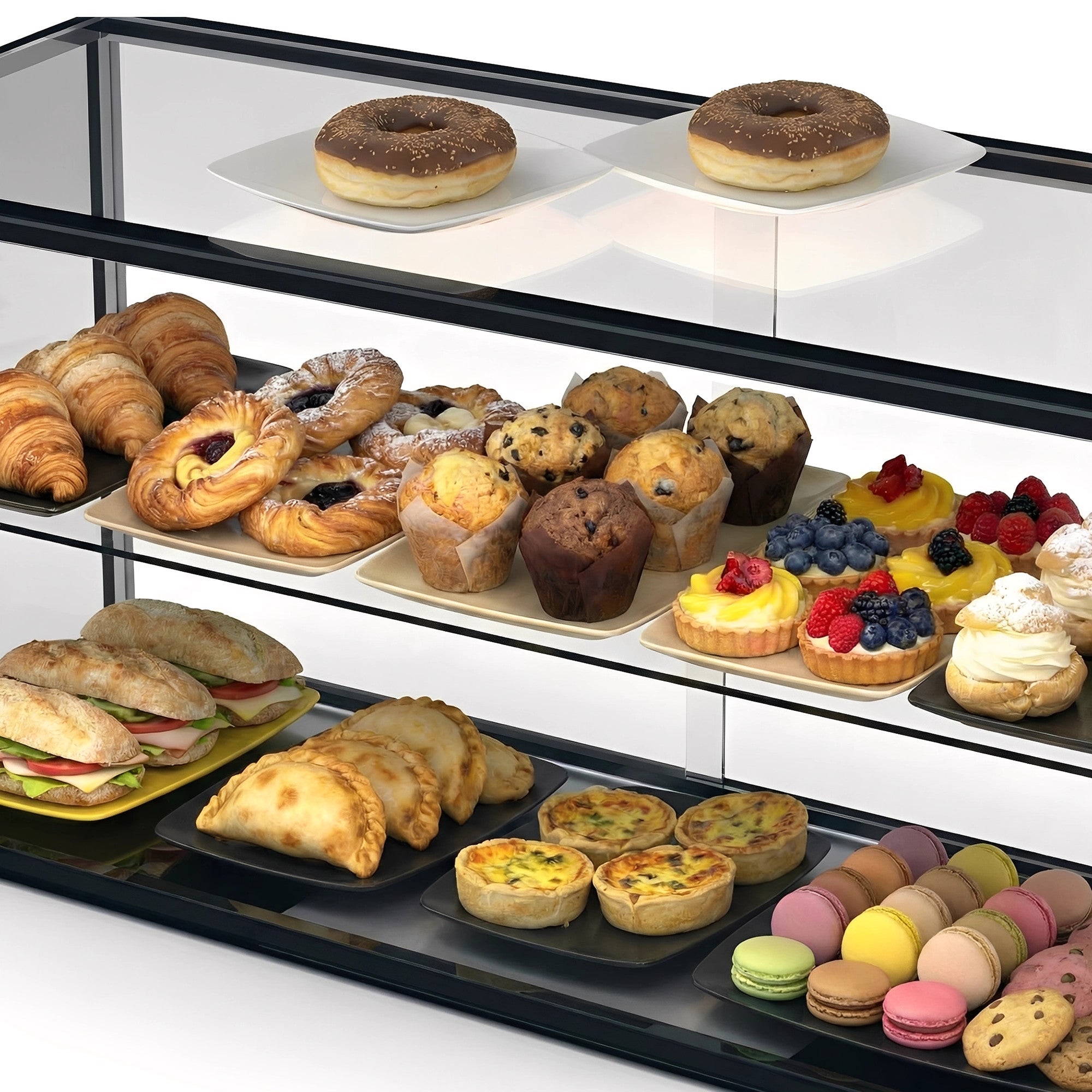 MBH - Vitrine d’exposition neutre avec éclairage LED 92 cm 2 niveaux pour CHR. Présentoir neutre en verre pour viennoiseries et pâtisserie. - 4