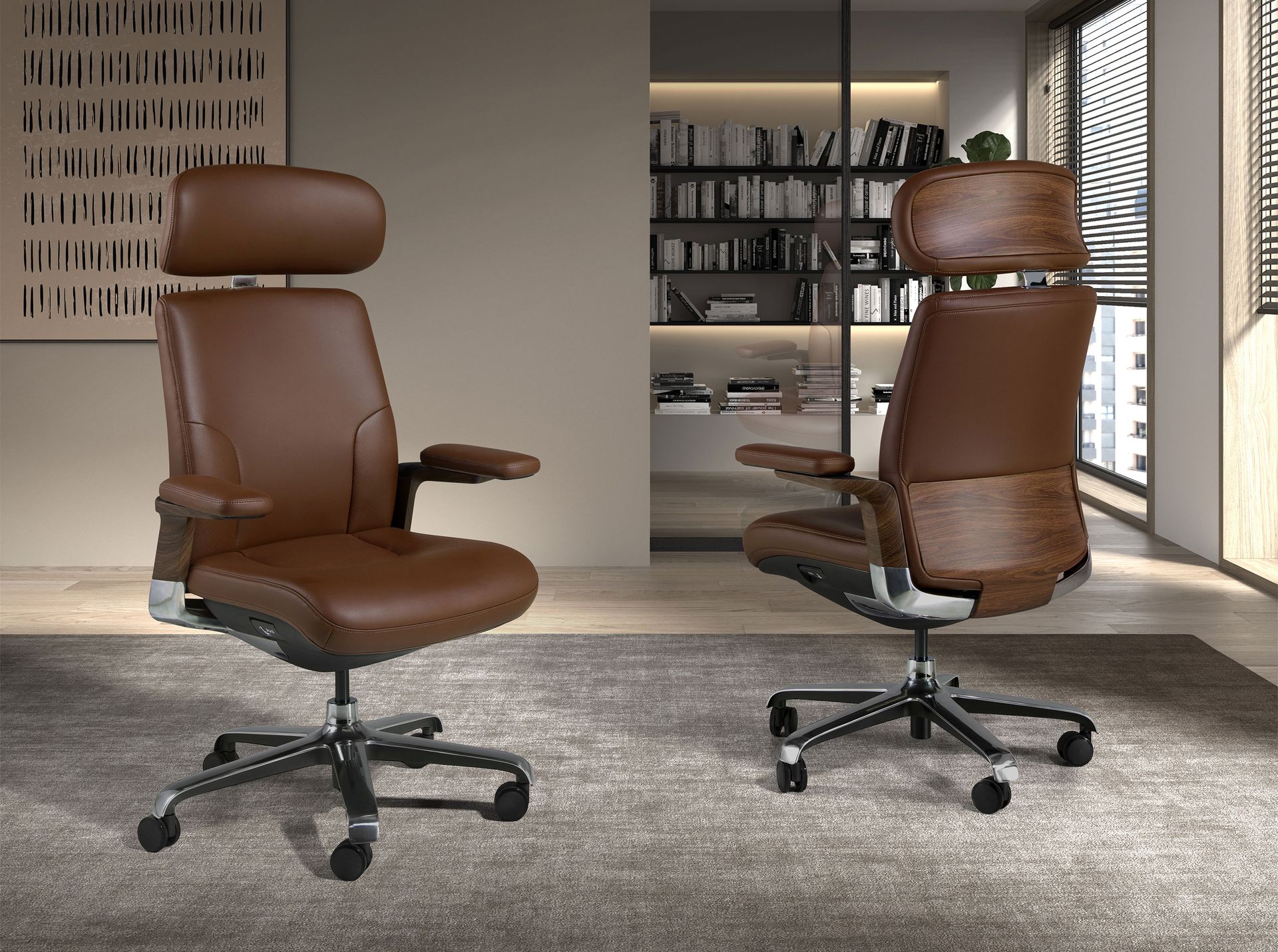 Silla oficina giratoria polipiel marrón 74 x 70 x 118 - 3