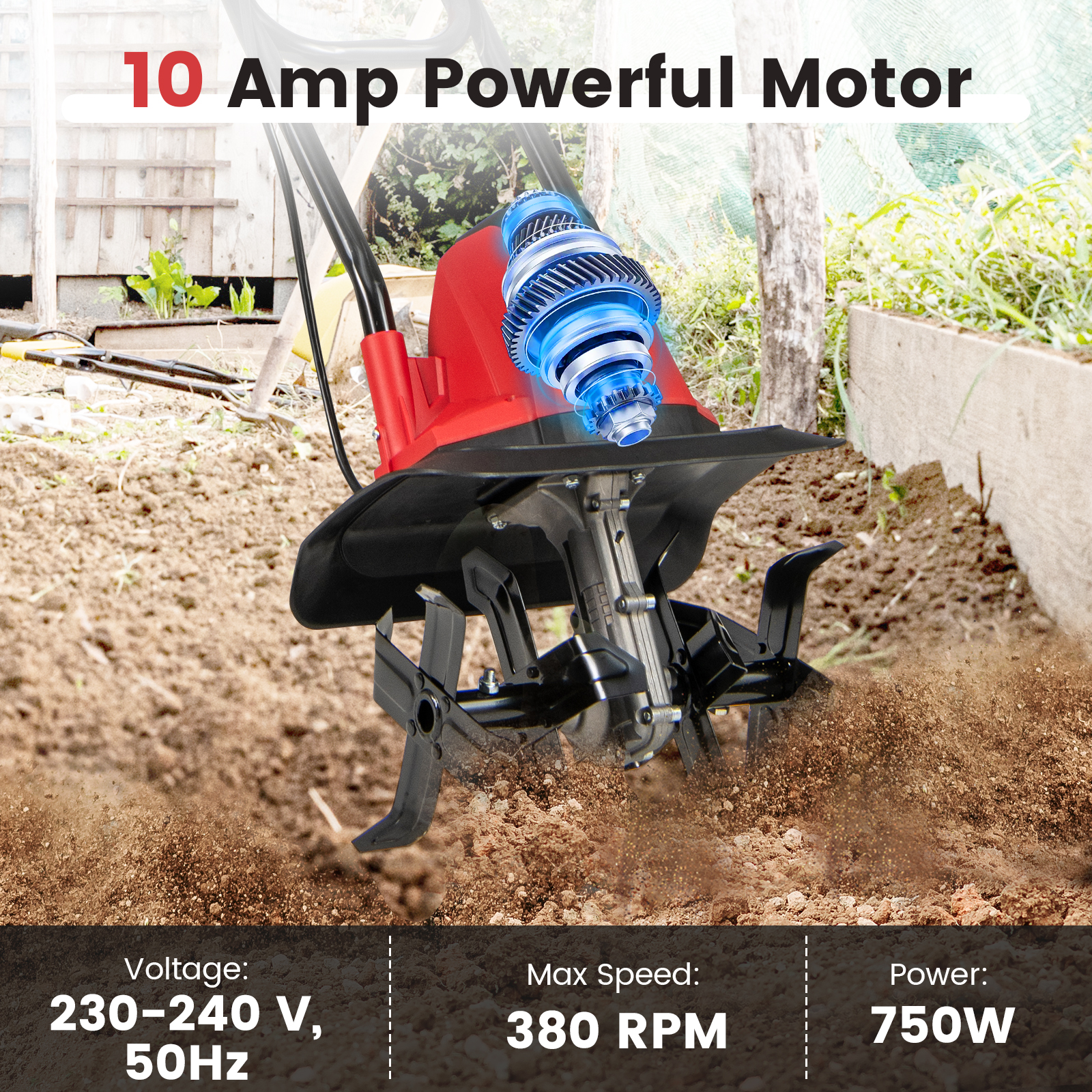 Motozappa Elettrica a Filo, Zappatrice da Giardino con Manico Ergonomico e Motore Forte, Motocoltivatore Pieghevole per Scavare Terreno del Prato (32, - 8