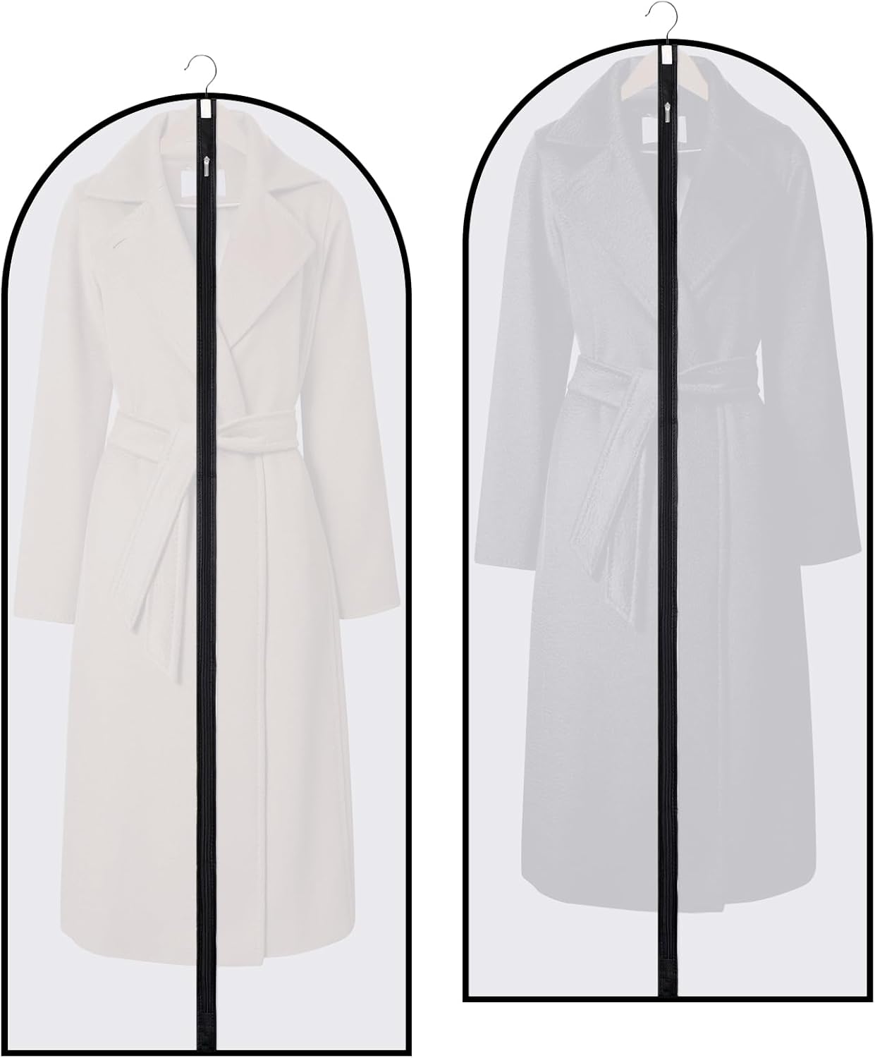 Zestaw 2 pokrowców na ubrania na długie sukienki 60x140 cm, przezroczystych i wodoodpornych, z zamkiem błyskawicznym