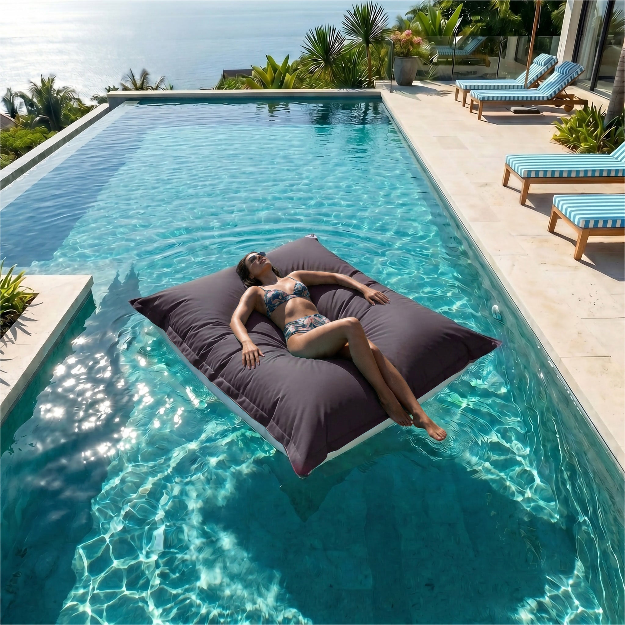 Housse pour Pouf Géant XXL 180x140cm Flottant pour Piscine - Gris carbone - 3