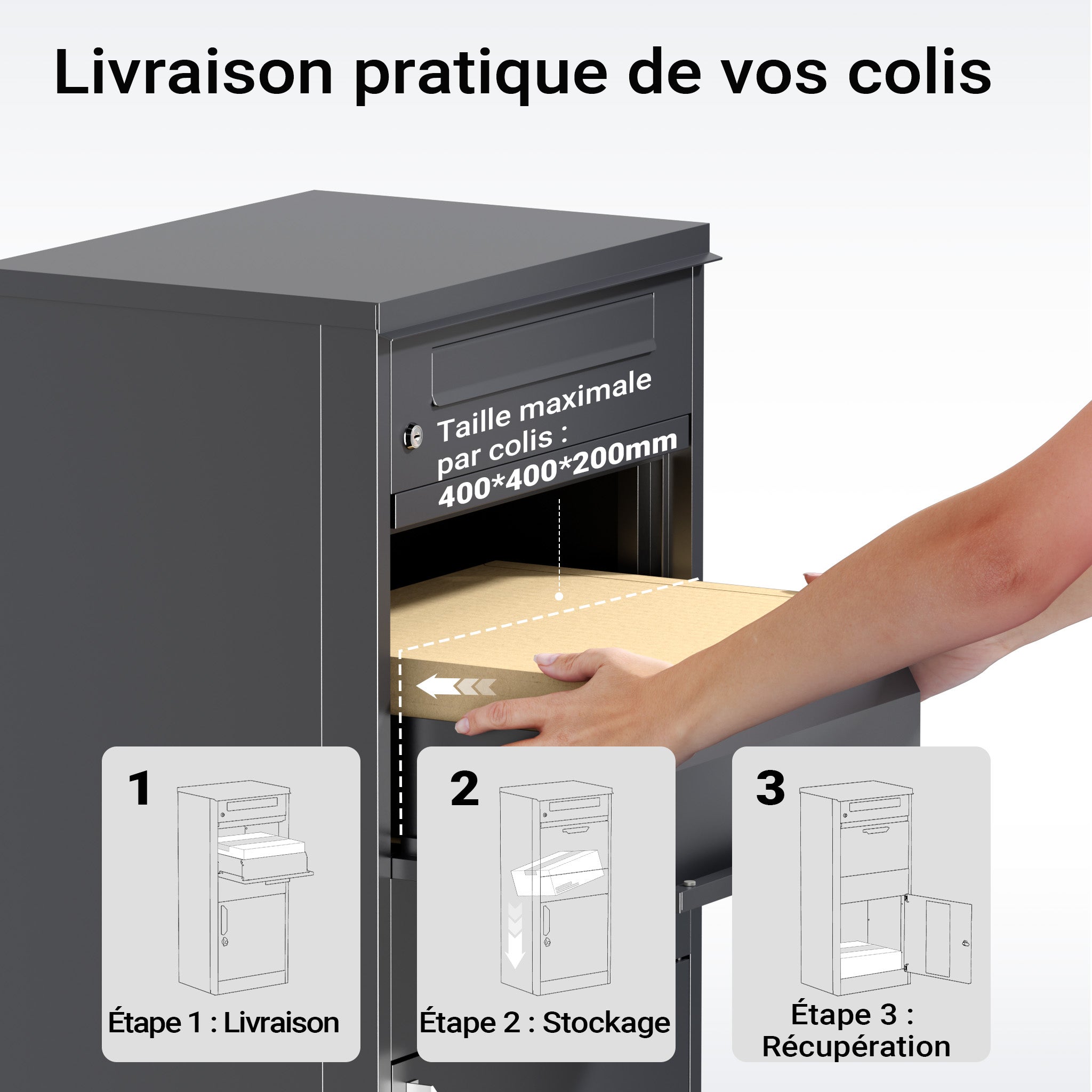 Boîte à colis verrouillable gris anthracite 500 x 370 x 1120 mm, Boîte aux lettres sur pied, pour colis max. 150 x 400 x 400 mm, Usage… Toboli - 5